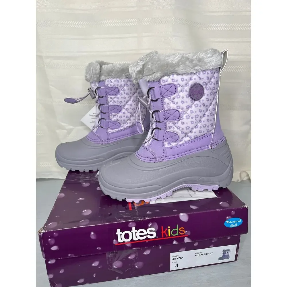 Totes Jenna Waterproof Insulated Winter Boots Purple/Grey Girls Size 4